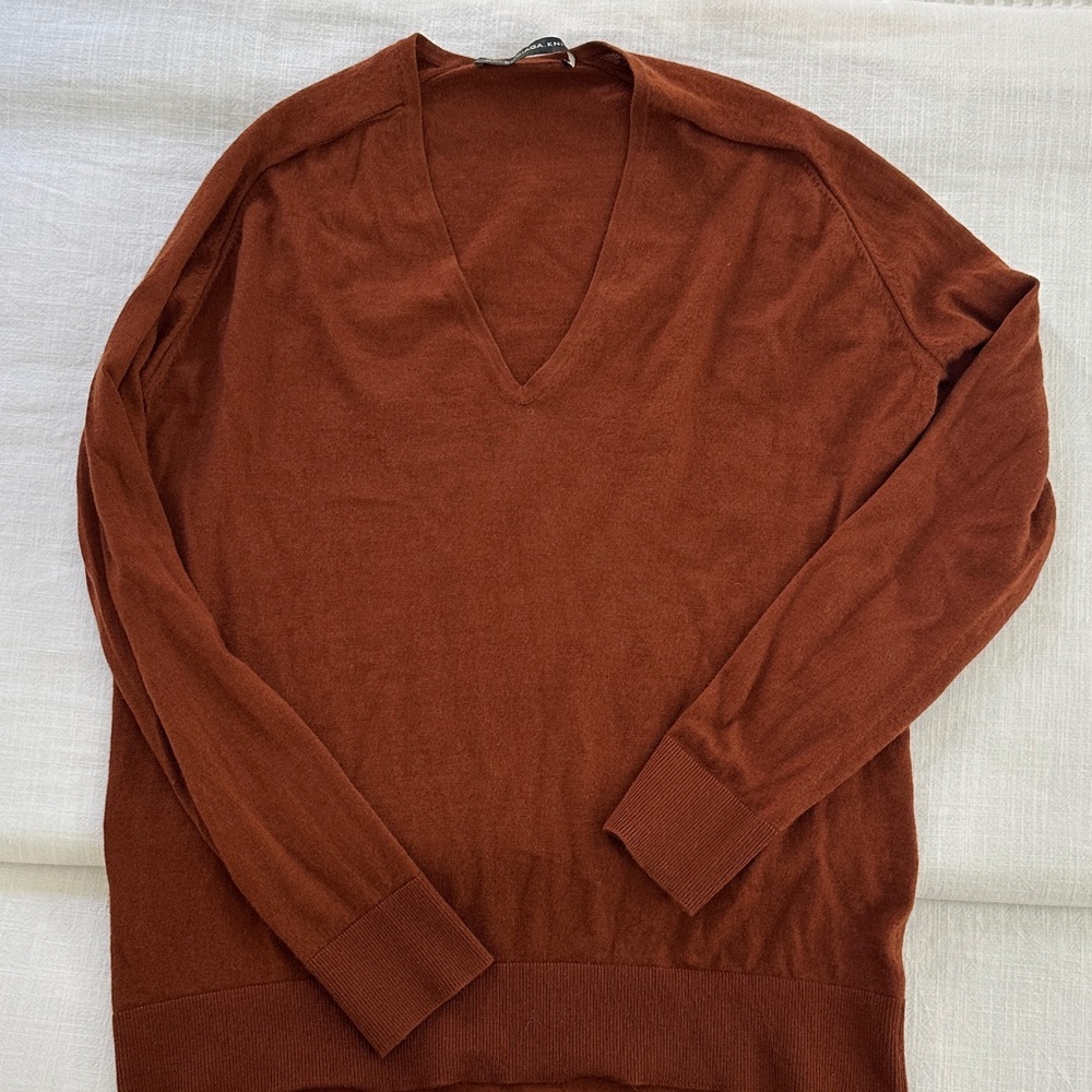 Balenciaga Rust Cashmere V Neck Sweater